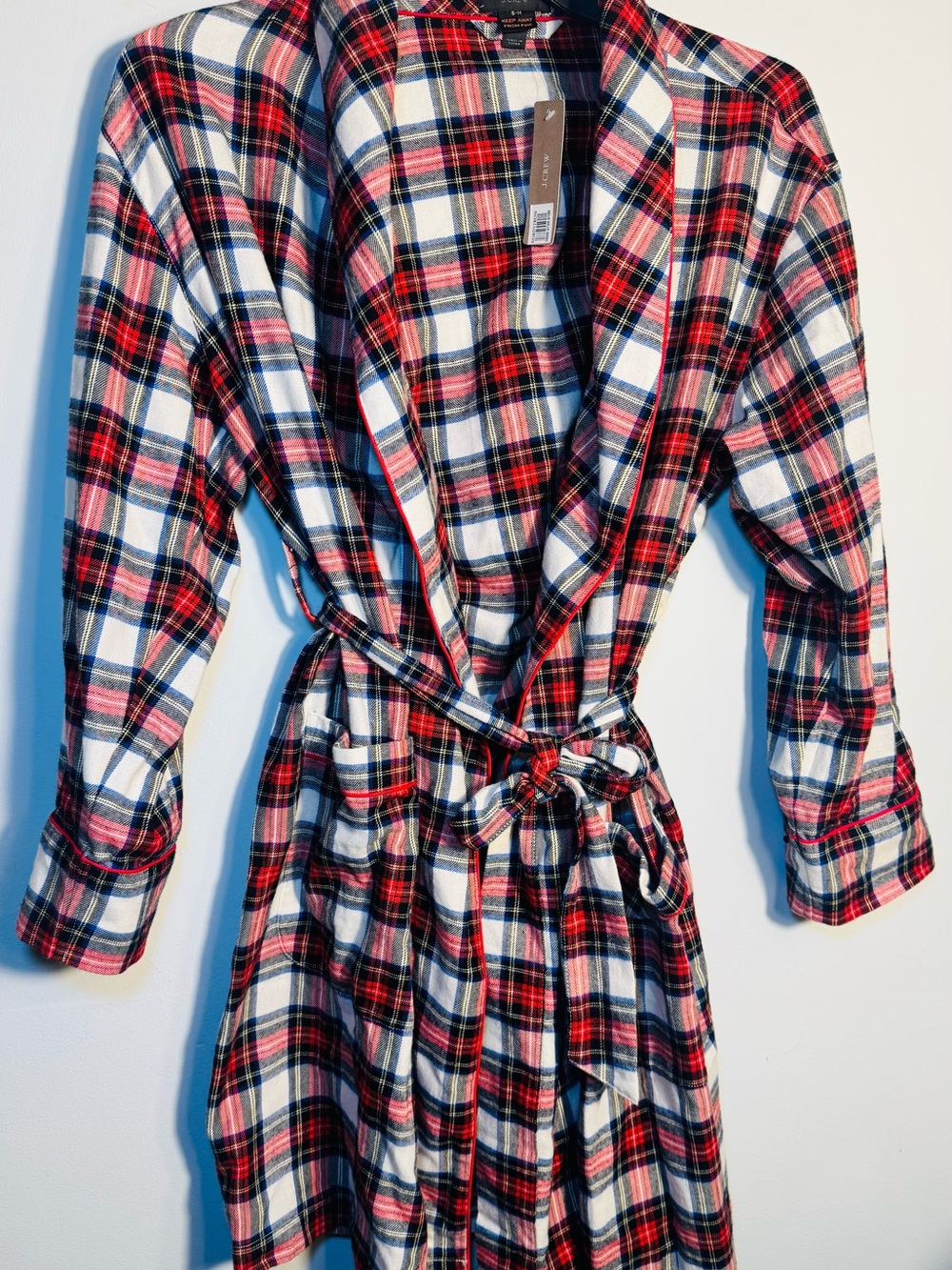 NWT J. Crew Red, White & Navy Plaid Robe Knee length Preppy